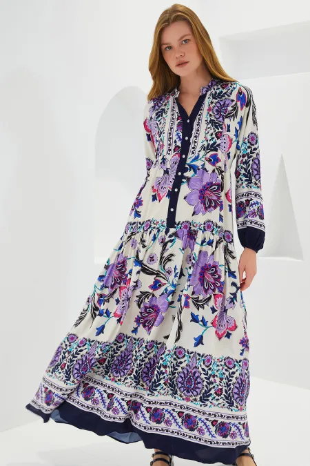 Women's Navy Blue Purple Viscose Hijab Dress 2423