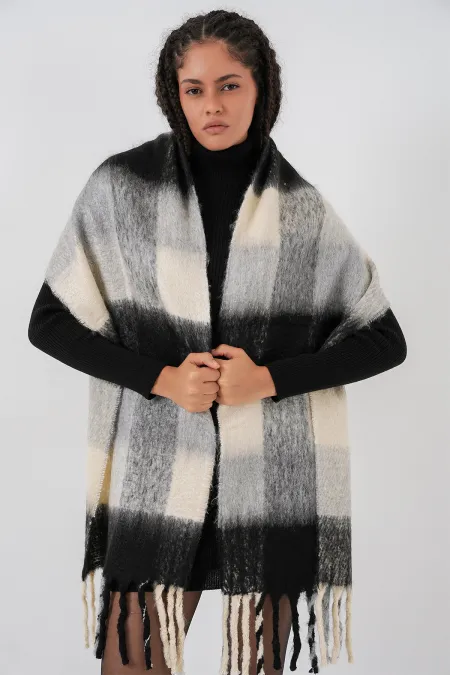 Women's Soft Texture Thick Shawl Scarf 15951 - Light Black
