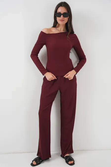 6708 Düşük Omuz Alt Üst Takım - Bordo