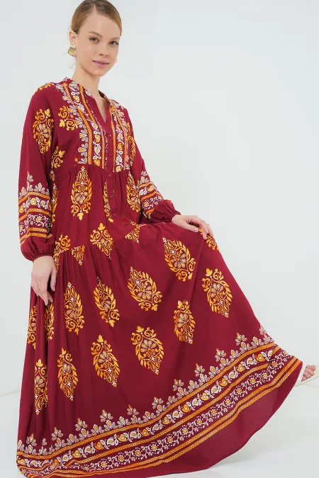 Robe hijab à motifs authentiques 2423 - Bordeaux E.