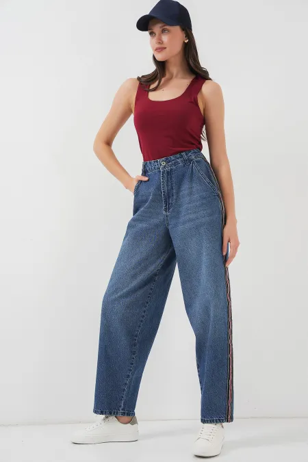 Kadın Baggy Kot Pantolon 6700 - Lacivert