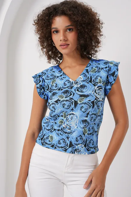 0430 Knitted Blouse - Light Blue