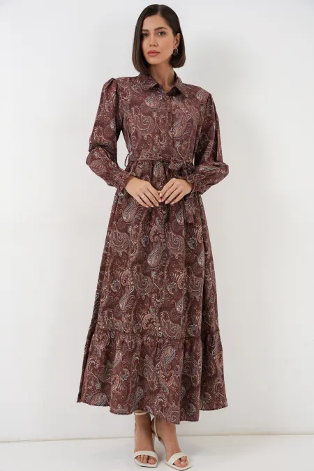 Robe hijab ceinturée pour femme 2589 - Marron