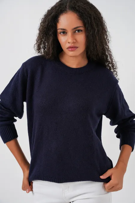 Pull oversize en maille pour femme 15895 - Bleu marine foncé