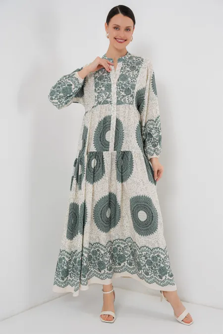 2423 Authentic Patterned Hijab Dress - C. Çağla