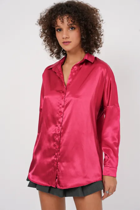 Chemise oversize en satin 3985 - Rouge bordeaux
