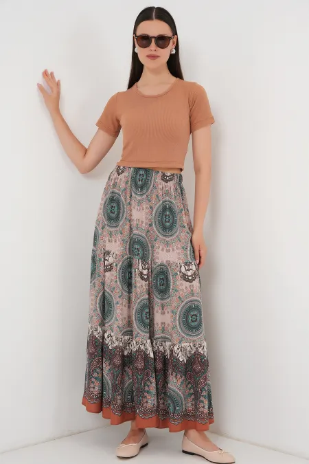 Jupe longue à motifs 1898 - Vert émeraude