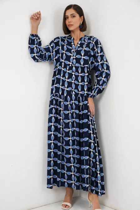 Robe longue hijab à motifs pour femme 2585 - M. Bleu marine