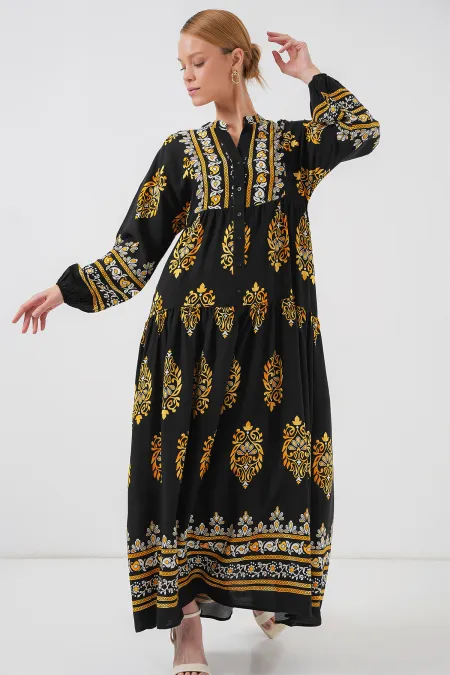 Robe hijab à motifs authentiques 2423 - Noir 13