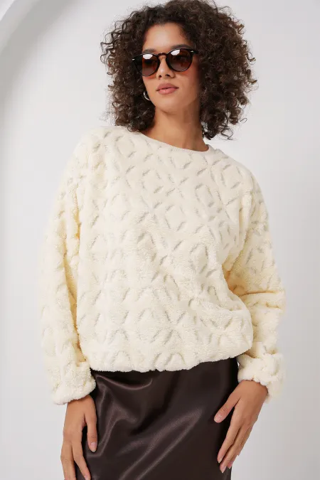 Pull en peluche 55445 - Écru