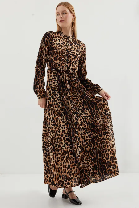 2144 Judge Collar Hijab Dress - Light Brown