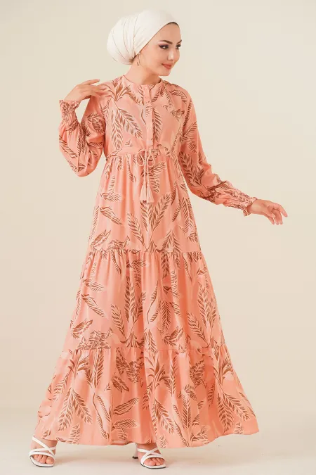 Robe hijab à motifs 2145 - Poudre