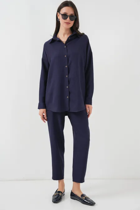 6622 Linen Two Piece Suit - Navy Blue 6622 Linen Two Piece Suit - Navy Blue
