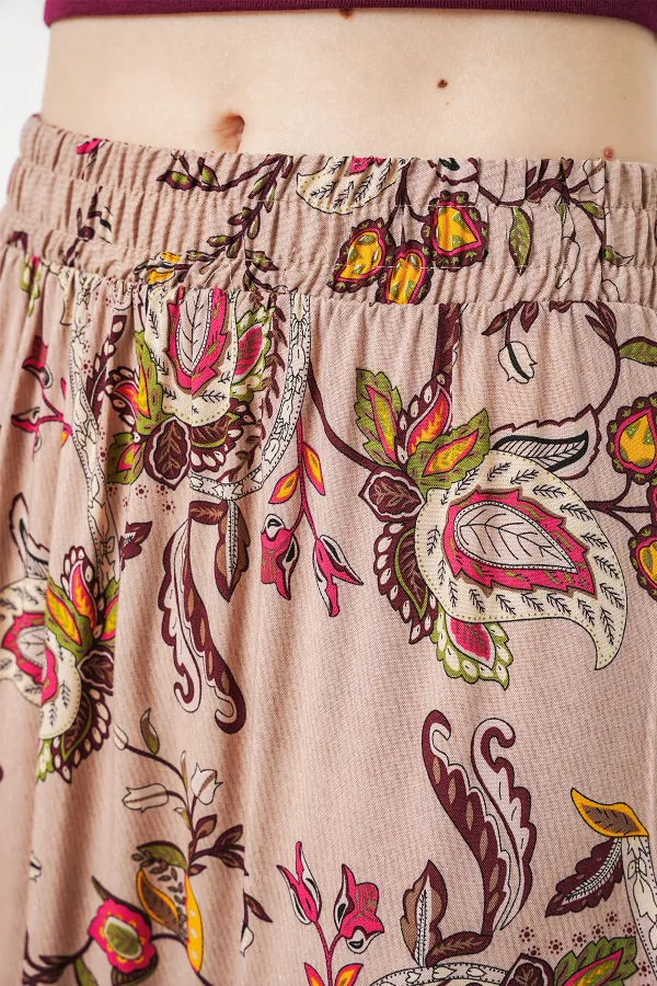 1898 Desenli Uzun Etek - Bej