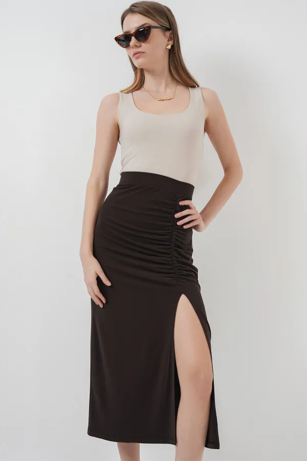 Jupe fendue Sandy 8033 - Marron