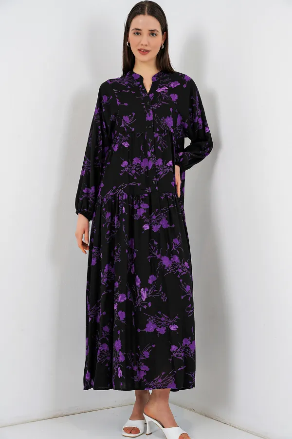 Robe longue hijab à motifs pour femme 2585 - Noir intense