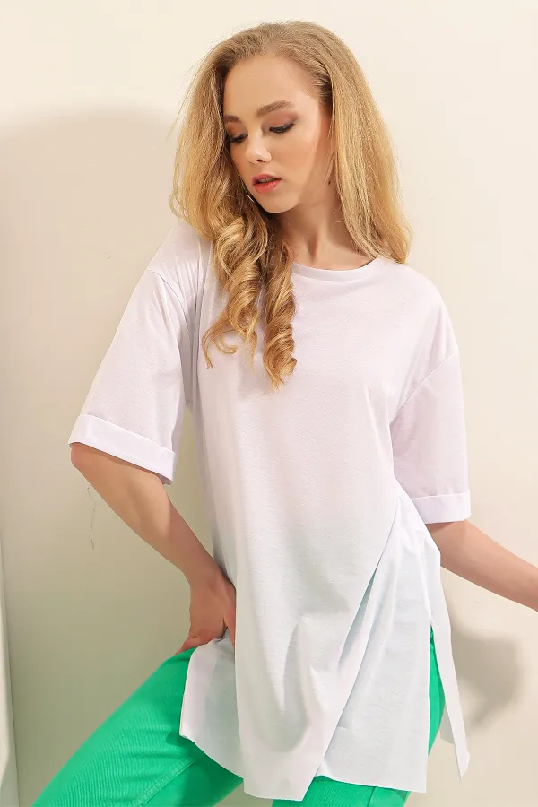 T-shirt oversize fendu 4123 - Blanc