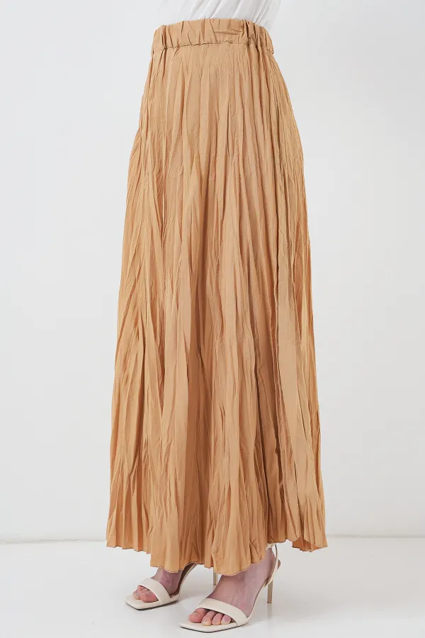 Jupe longue froissée pour femme 8042 - Biscuit