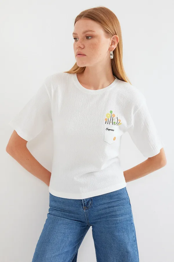 T-shirt basique imprimé en maille 912 - Blanc
