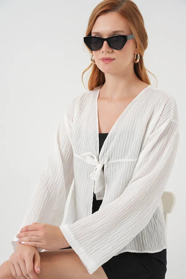 Women's Lace-Up Blouse 952 - White Women's Lace-Up Blouse 952 - White