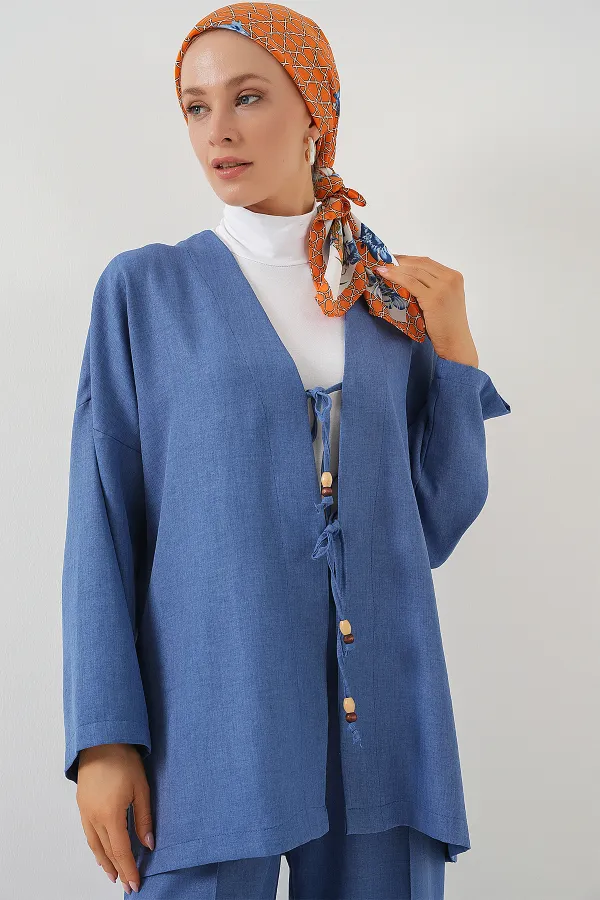 Kimono deux pièces en lin pour femme 6727 - Indigo
