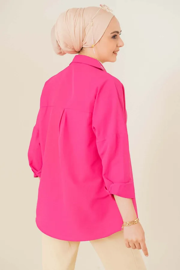 103901 Oversize Basic Hijab Shirt - Dark Pink