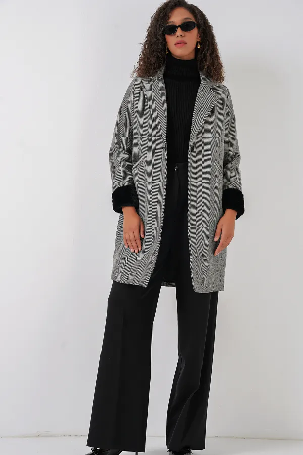 Manteau en cachemire à chevrons 9085 - Noir Manteau en cachemire à chevrons 9085 - Noir
