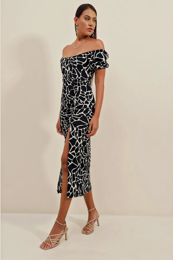 2396 Slit Summer Knitted Dress - Light Black