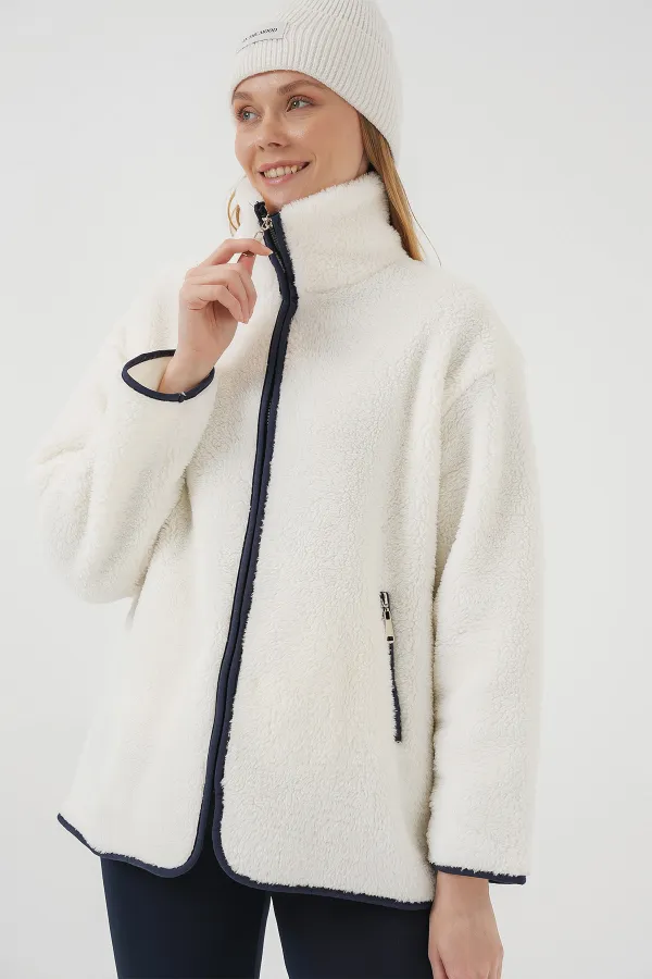 5211 Zippered Plush Coat - Navy Blue