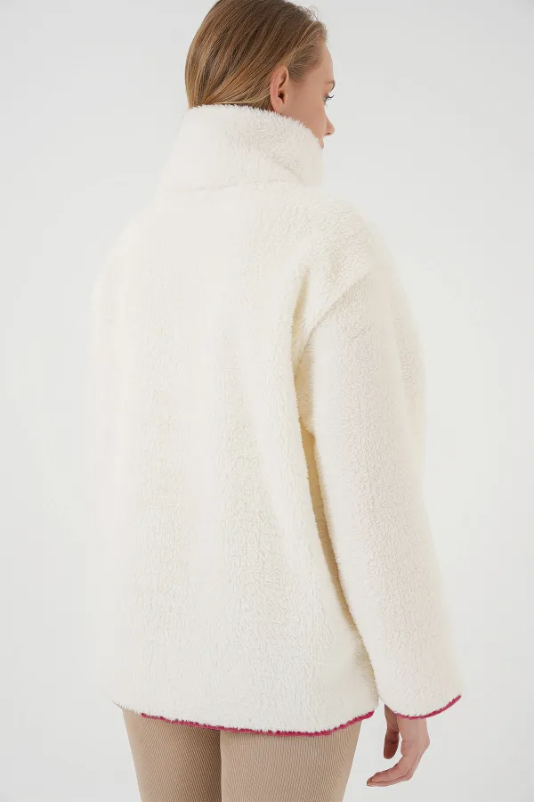 Manteau en peluche zippé 5211 - Rouge