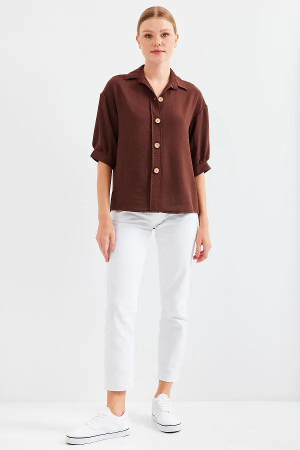 Chemise oversize à manches courtes en lin 20240 - Marron