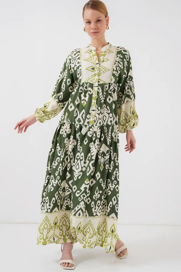 Robe hijab à motifs authentiques 2423 - B. Kaki