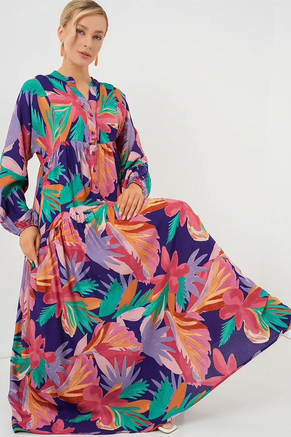 2423 Authentic Patterned Hijab Dress - A.Pudra