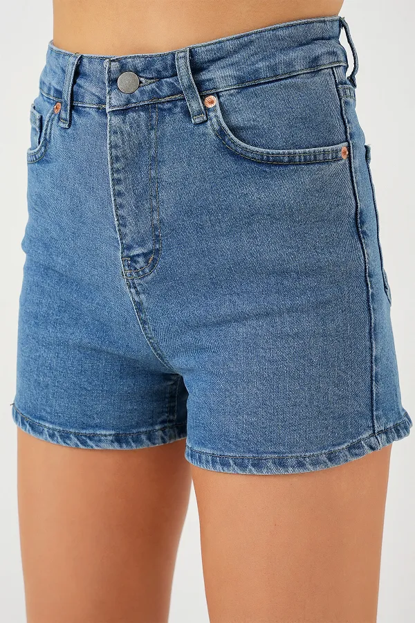 Kadın Kısa Kot Şort 5339 - Lacivert