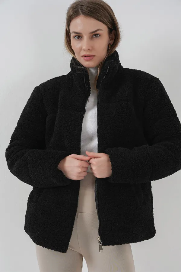Manteau en peluche doublé 5178 - Noir