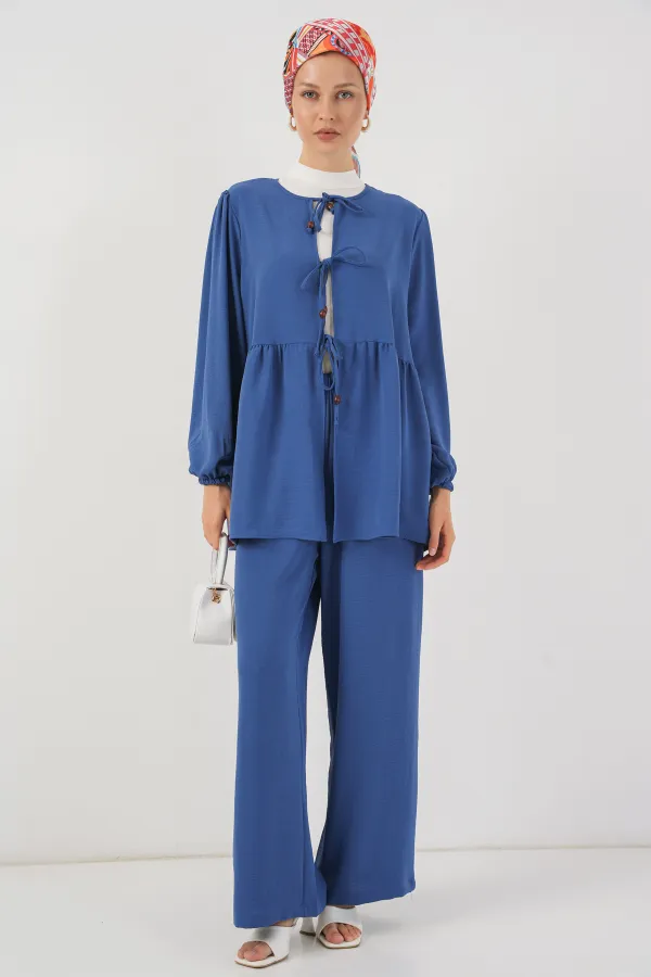 Ensemble deux pièces tunique et pantalon à lacets pour femme 6744 - Indigo