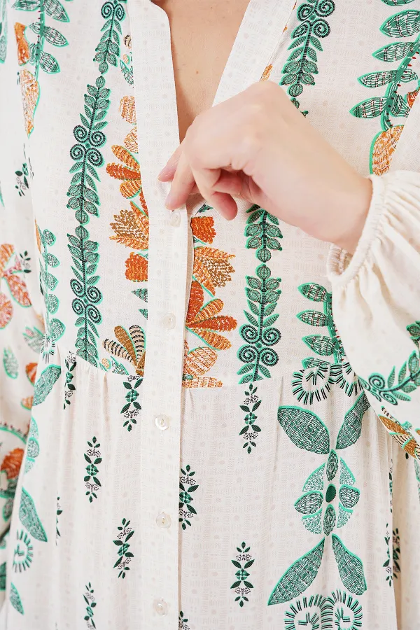 Robe hijab à motifs authentiques 2423 - Verte 10