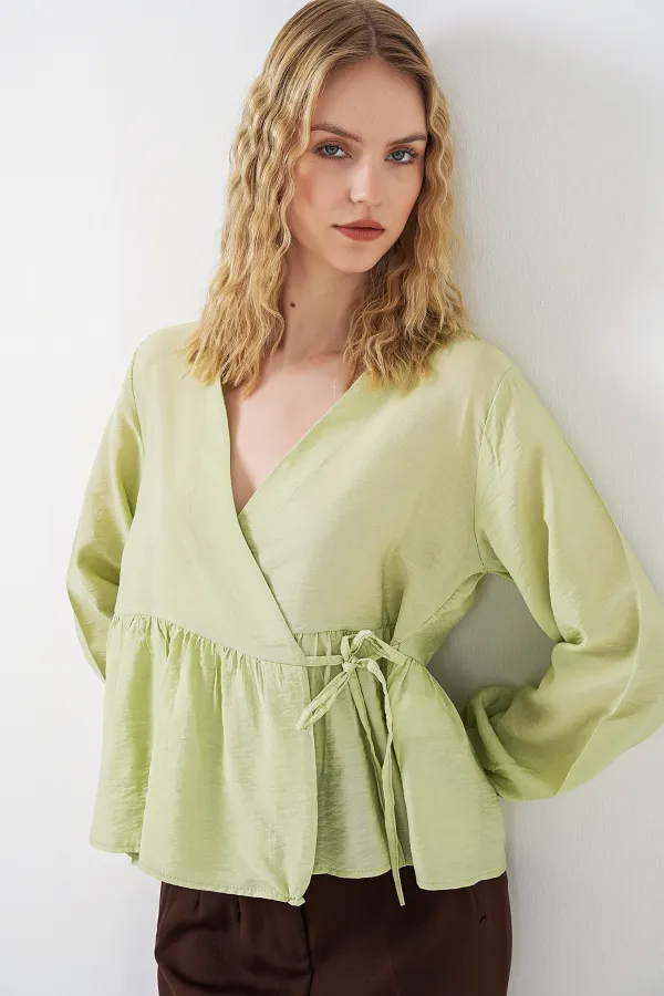 Kadın Yandan Bağlamalı Uzun Kollu Bluz 996 - E.Yeşil