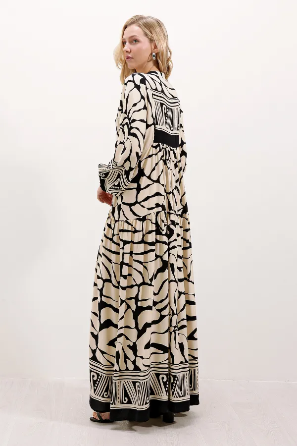 Robe hijab à motifs authentiques 2423 - Noir