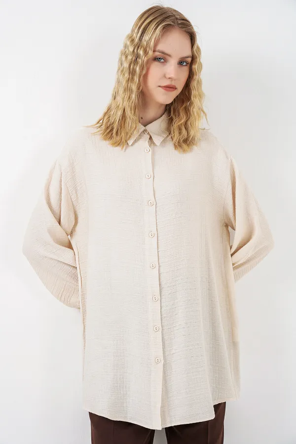 Women's Textured Oversize Tunic 5989 - Cream Women's Textured Oversize Tunic 5989 - Cream