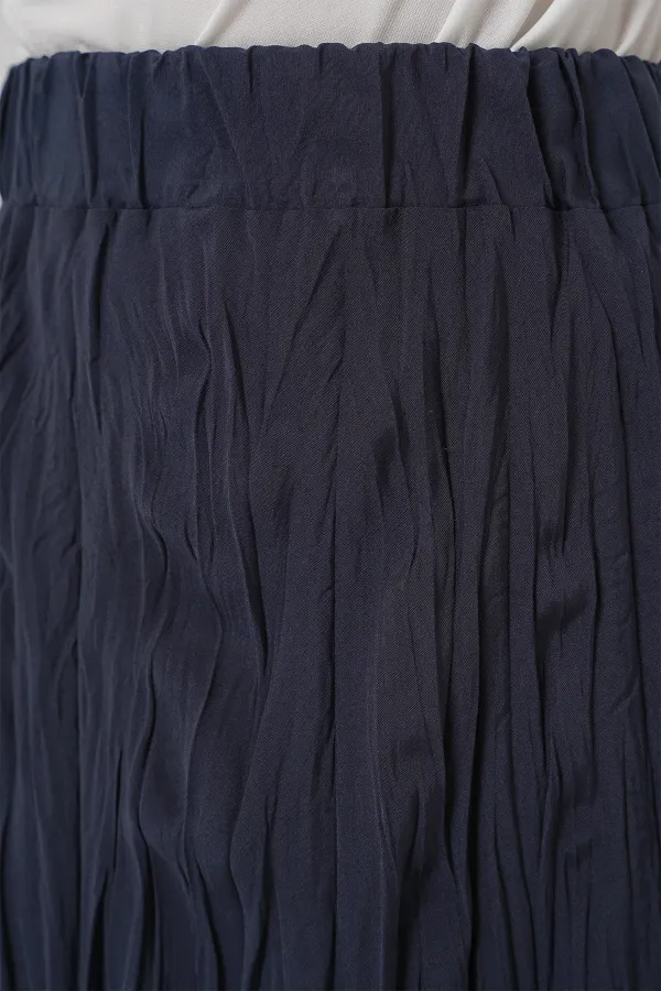 Jupe longue froissée pour femme 8042 - Bleu marine