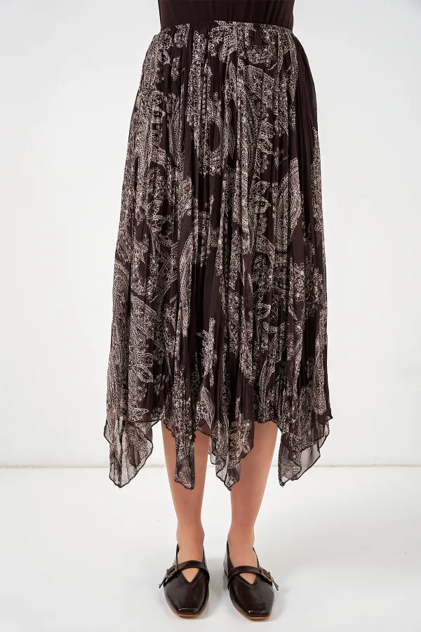 Jupe asymétrique en tulle et mousseline pour femme 8061 - Marron