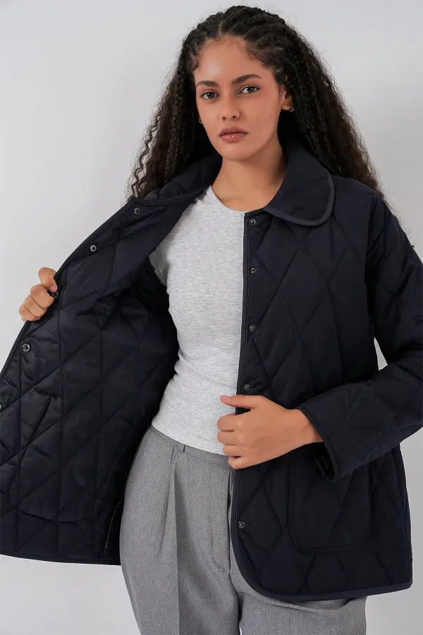 Kadın Kapitone Oversize Mont 5226 - Lacivert