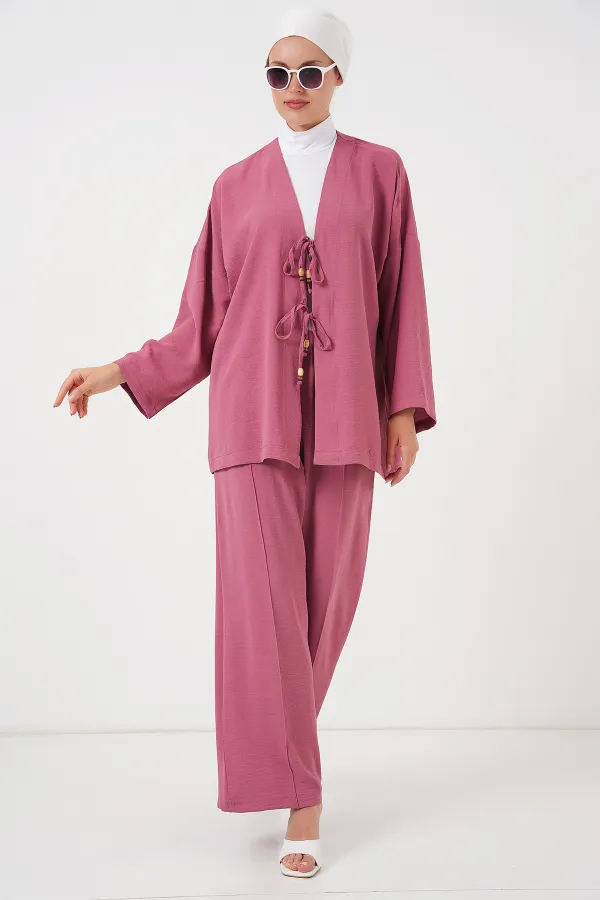 Ensemble kimono et pantalon Ayrobin pour femme, deux pièces, réf. 6739 - Rose poudré
