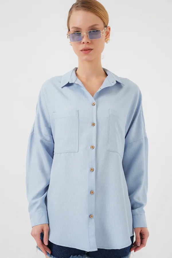 Chemise oversize en lin bleu 20126