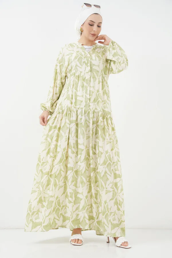 Robe hijab à motifs authentiques 2423 - Vert clair