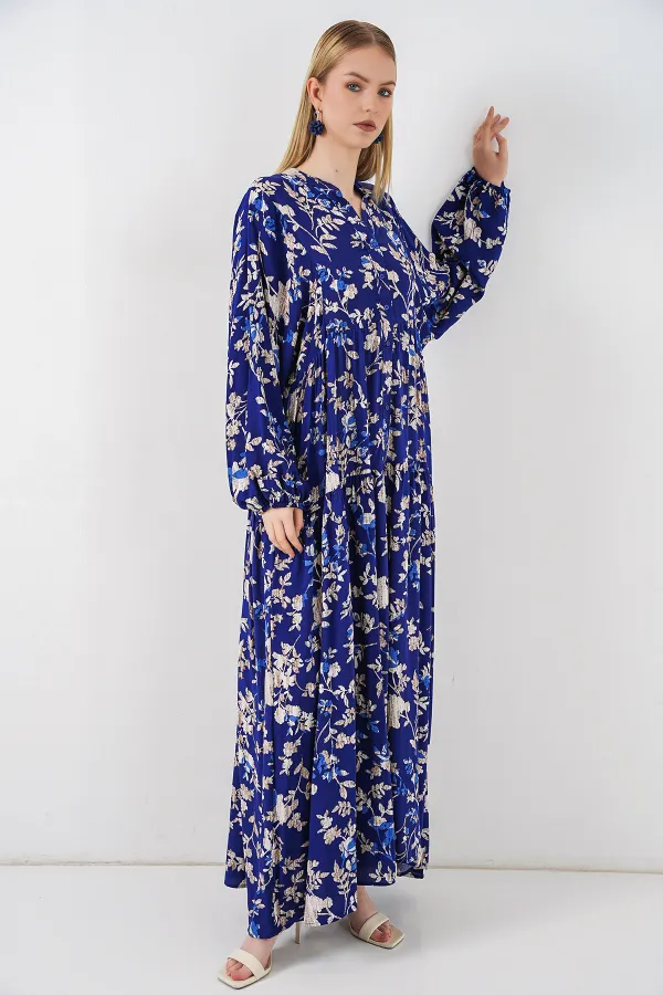Women's Patterned Long Hijab Dress 2585 - E. Saks