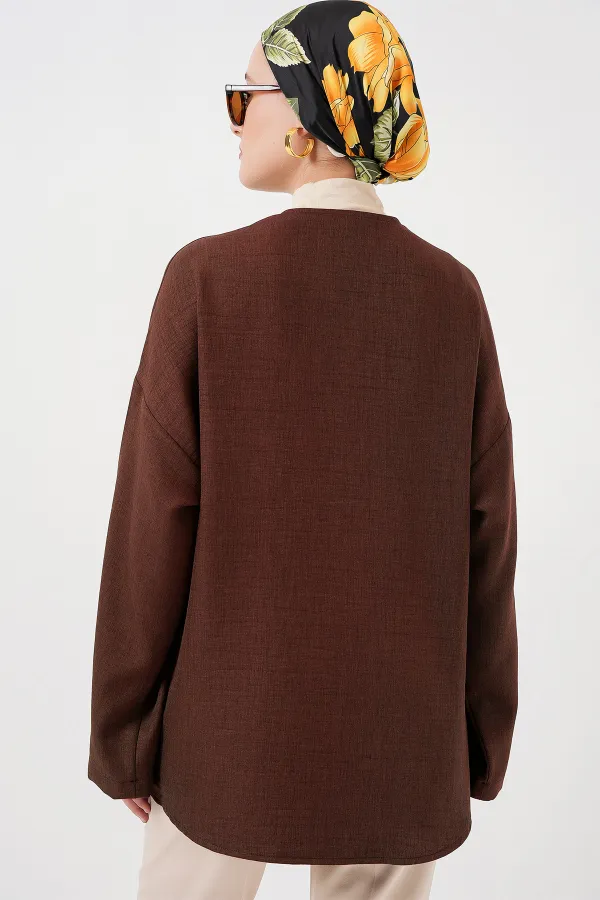 Kimono hijab en lin 5968 - Marron