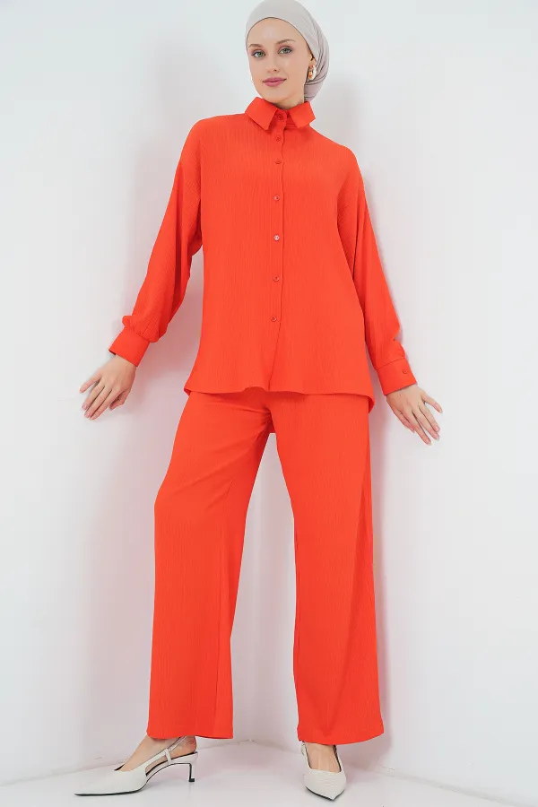T5858 Örme Tesettür İkili Takım - Turuncu