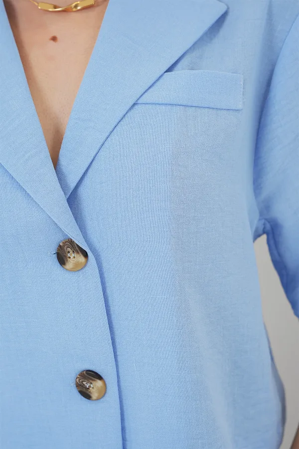 0706 Crop Linen Jacket - Blue 0706 Crop Linen Jacket - Blue